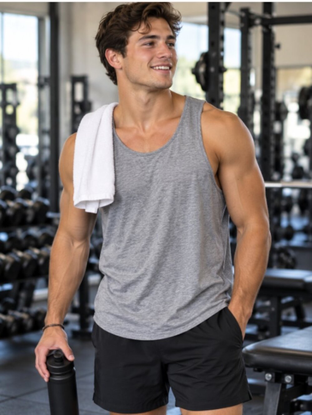 Mens Gray Muscle Tank Top Size Medium Lightweight Scoop Neck Gym Shirt Beach
